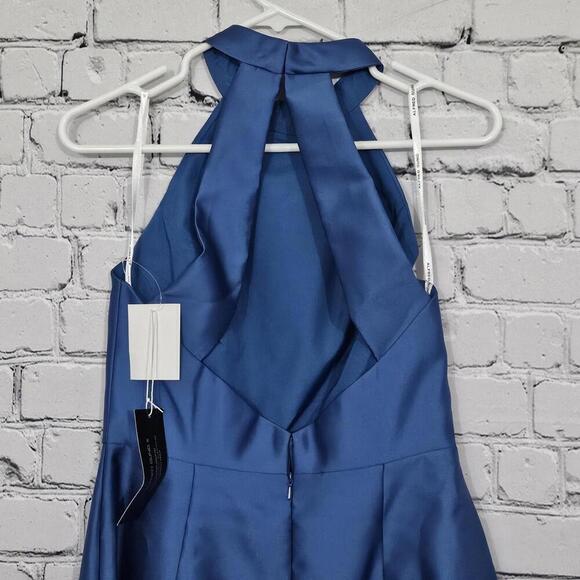 2/$50 Alfred Sung Dusk Blue Satin Twill Halter Dress D772 Size 4 | Elegant - Picture 5 of 9